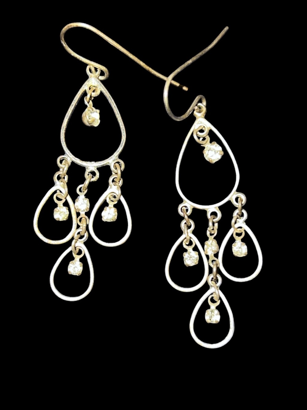 Elegant Silver Tone Teardrop Rhinestone Chandelier Earrings